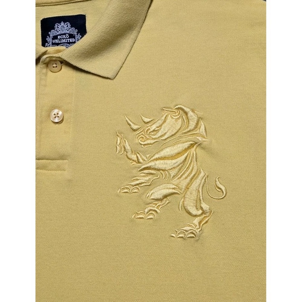 Vintage Y2K Ecko Unlimited Polo Mens XL Butter Yellow Big Rhino Embroidered Logo - Picture 6 of 16